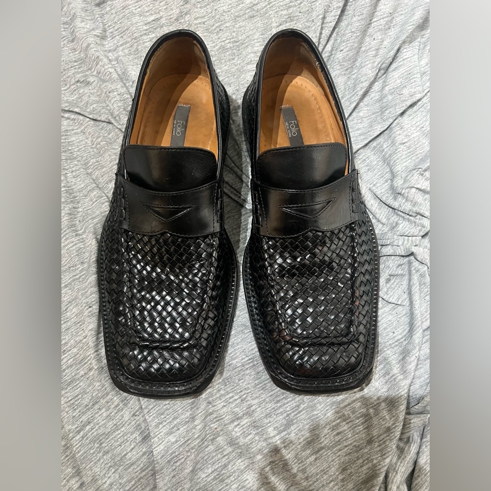Men's Black Folio Woven Loafers Size 9